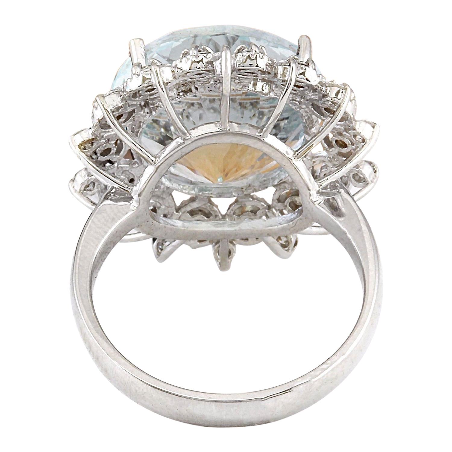 Round Cut Aquamarine Diamond Ring In 14 Karat Solid White Gold  For Sale