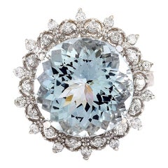 Aquamarine Diamond Ring In 14 Karat Solid White Gold