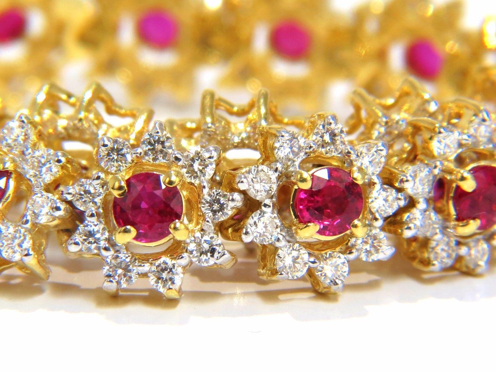 Round Cut 9.60 Carat Natural Bright Vivid Red Ruby Diamonds Clusters Tennis Bracelet For Sale