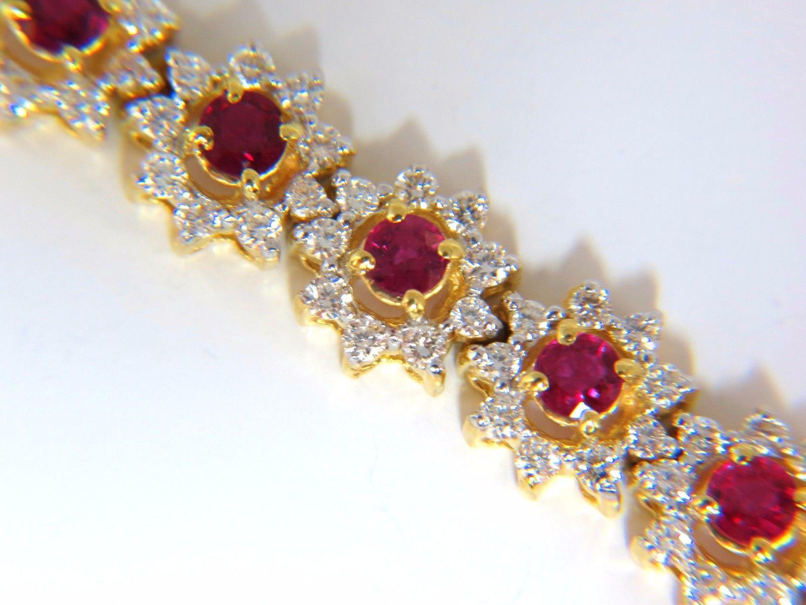 Women's or Men's 9.60 Carat Natural Bright Vivid Red Ruby Diamonds Clusters Tennis Bracelet For Sale
