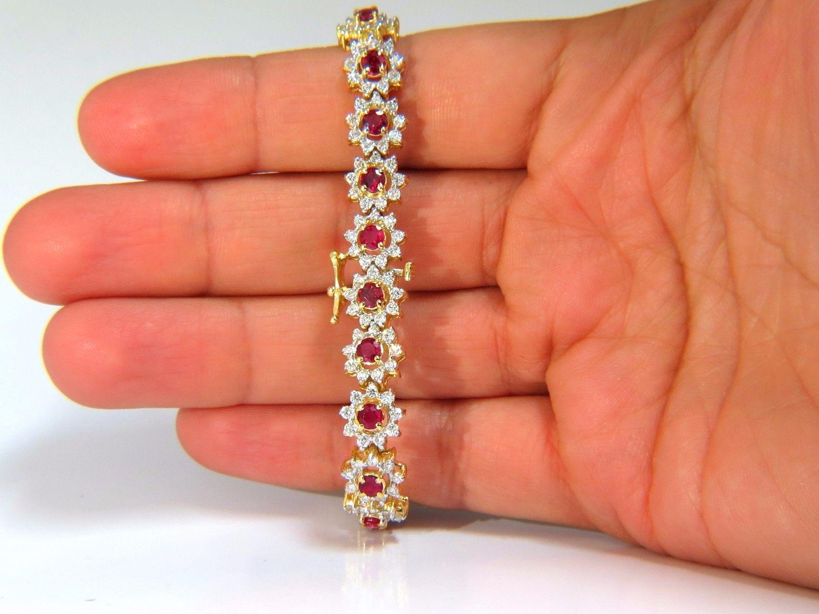 9.60 Carat Natural Bright Vivid Red Ruby Diamonds Clusters Tennis Bracelet For Sale 1