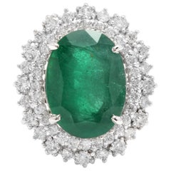 Ring aus 14 Karat massivem Weißgold mit 9,60 Karat natürlichem Smaragd und Diamant
