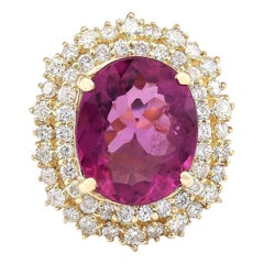 Anillo de diamantes de oro amarillo de 18 quilates con turmalina natural de 9,60 quilates