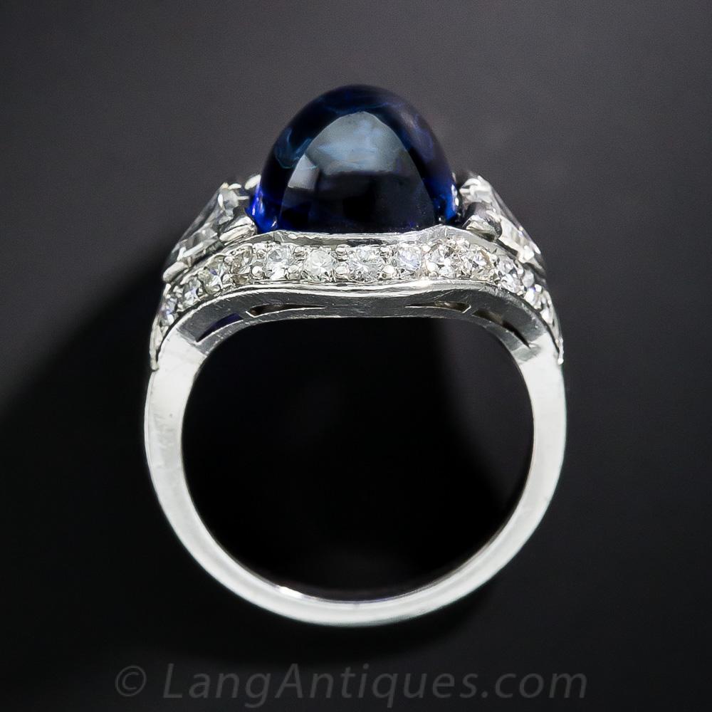 Cabochon 9.60 Carat No-Heat Burma Sapphire and Diamond Ring For Sale