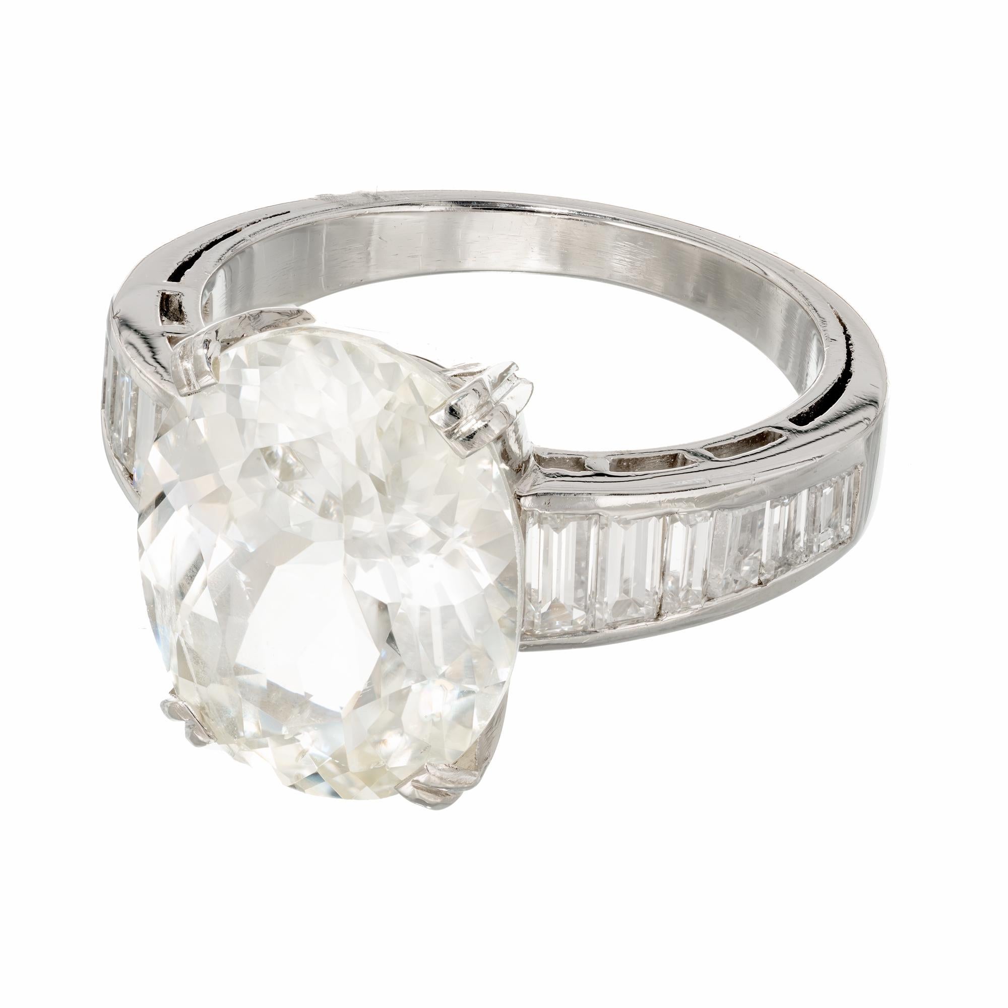 Oval Cut 9.60 Carat Oval Light Yellow Sapphire Diamond Platinum Engagement Ring For Sale