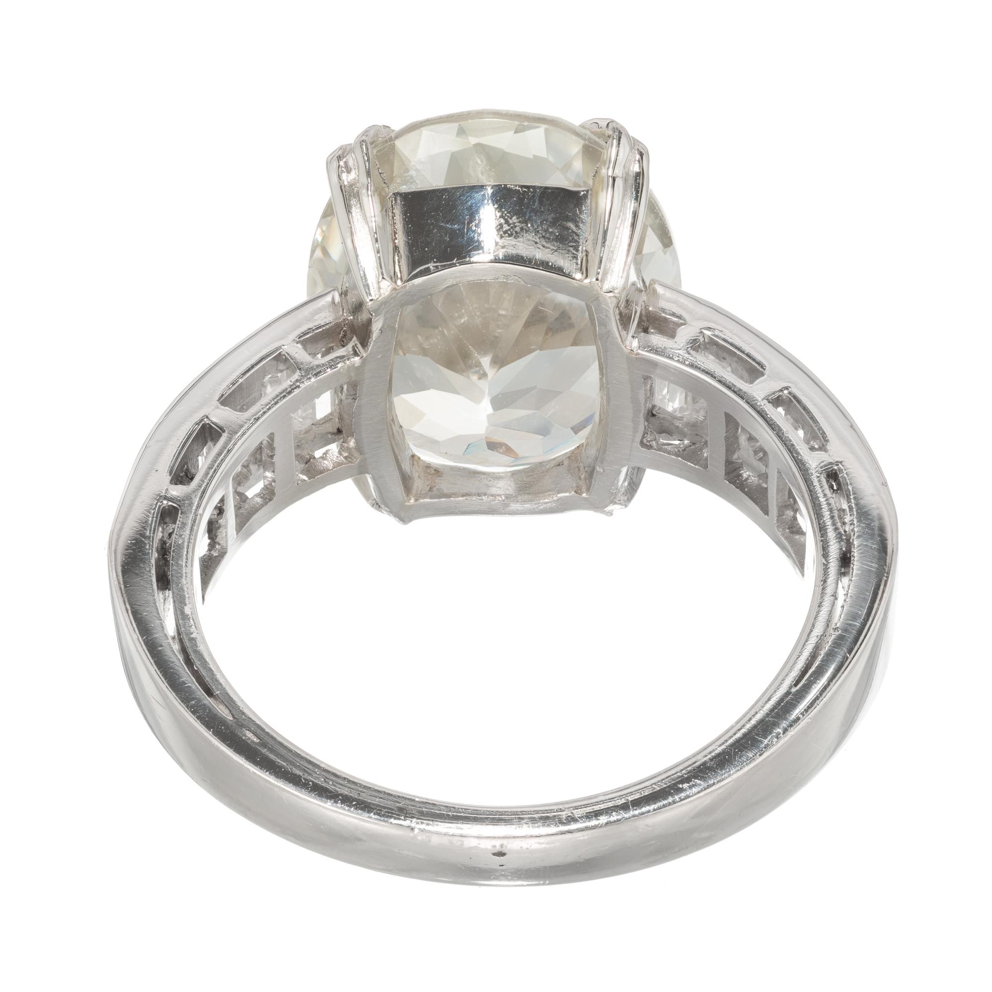 Women's 9.60 Carat Oval Light Yellow Sapphire Diamond Platinum Engagement Ring For Sale