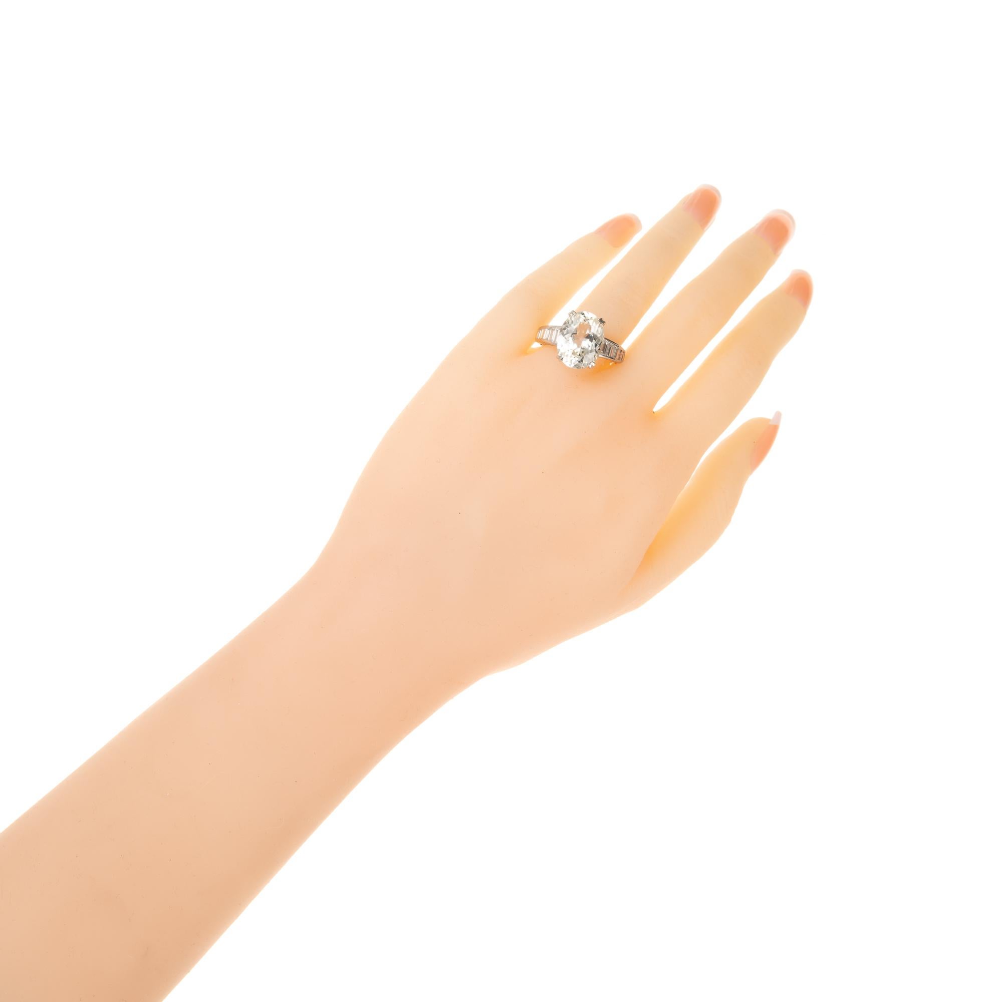 9.60 Carat Oval Light Yellow Sapphire Diamond Platinum Engagement Ring For Sale 1