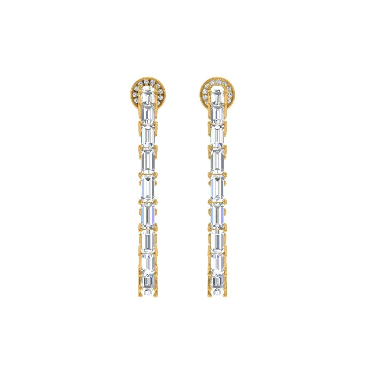 Modern 9.60 Carat SI Clarity HI Color Baguette Diamond Hoop Earrings 18K Yellow Gold For Sale