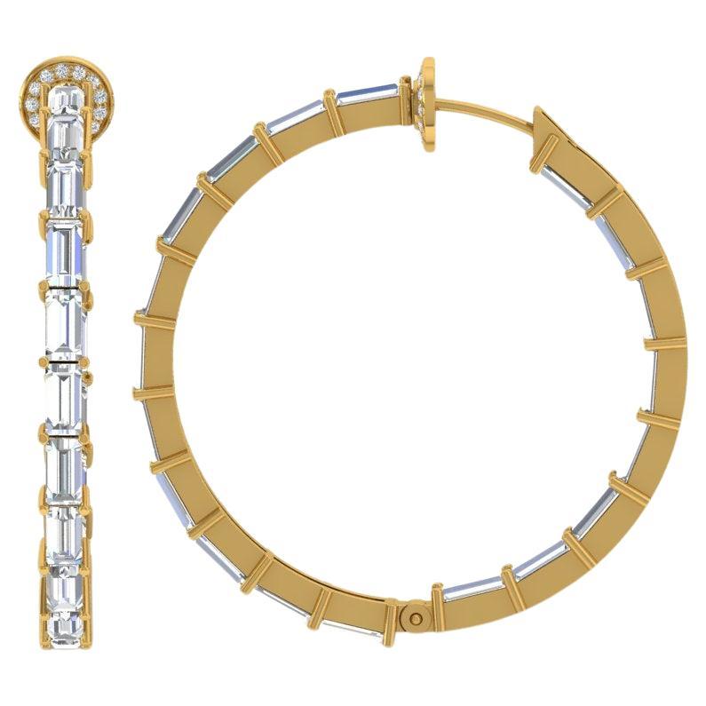 9,60 Karat SI Reinheit HI Farbe Baguette Diamant-Creolen-Ohrringe 18K Gelbgold