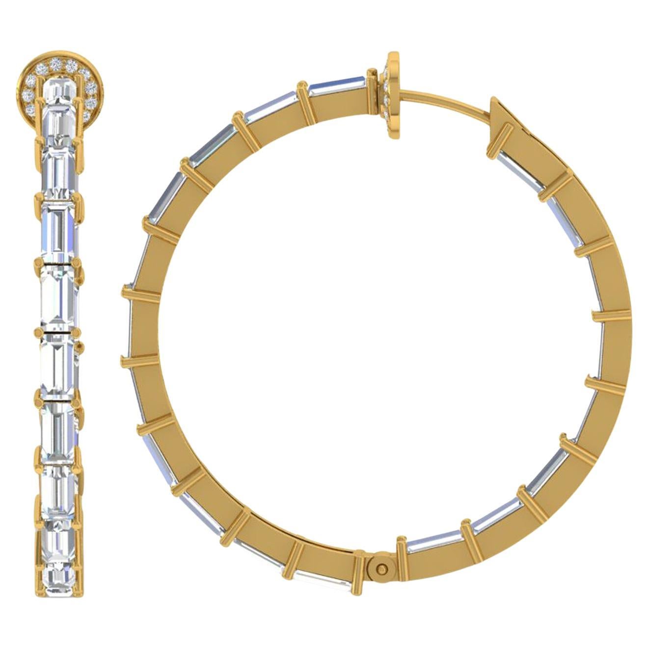 Créoles en or jaune 18 carats avec diamants baguettes de 9,60 carats de pureté SI