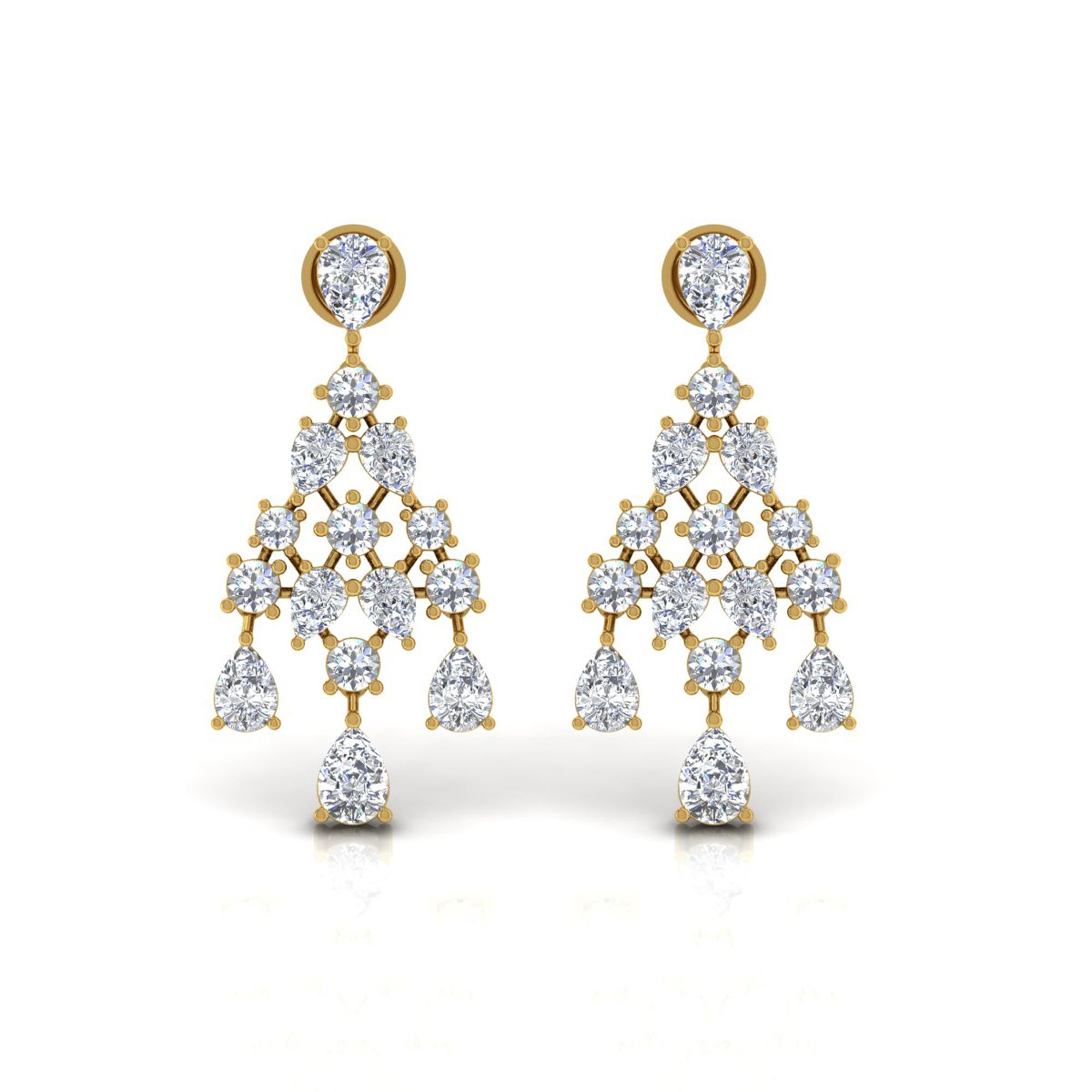 9,60 Karat SI Reinheit HI Farbe Birnen-Diamant-Ohrringe 14 Karat Gelbgold