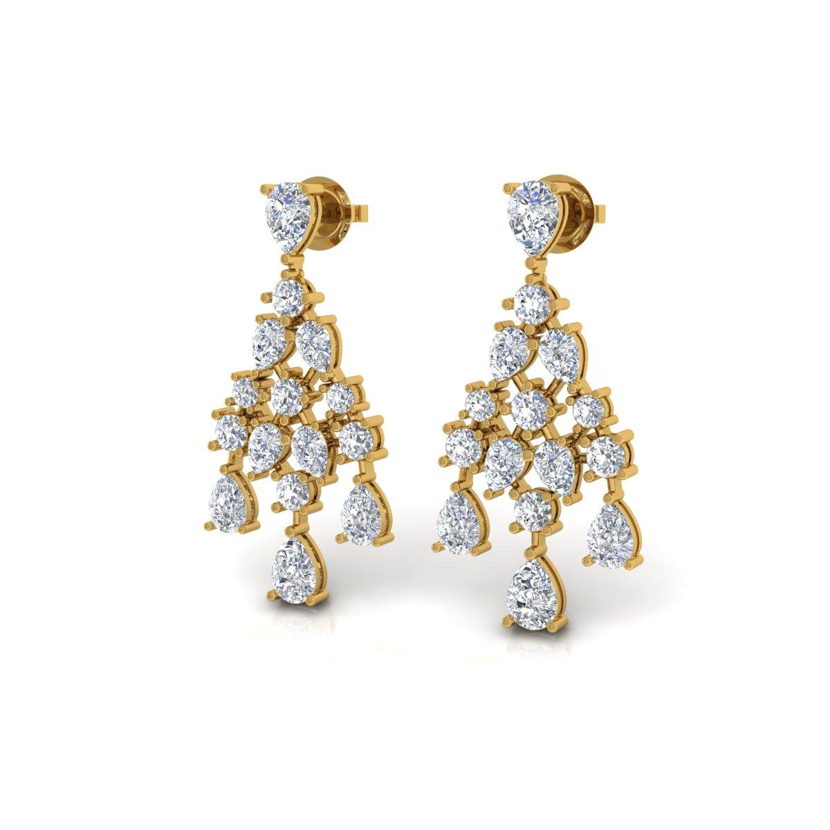 Pendientes Colgantes de Diamantes Pera de 9,60 Quilates Claridad SI Color HI Oro Amarillo de 18 Kilates Moderno en venta