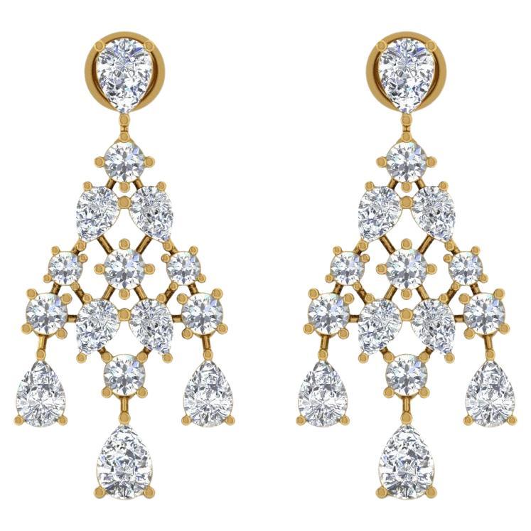 9.60 Carat SI Clarity HI Color Pear Diamond Dangle Earrings 18 Karat Yellow Gold