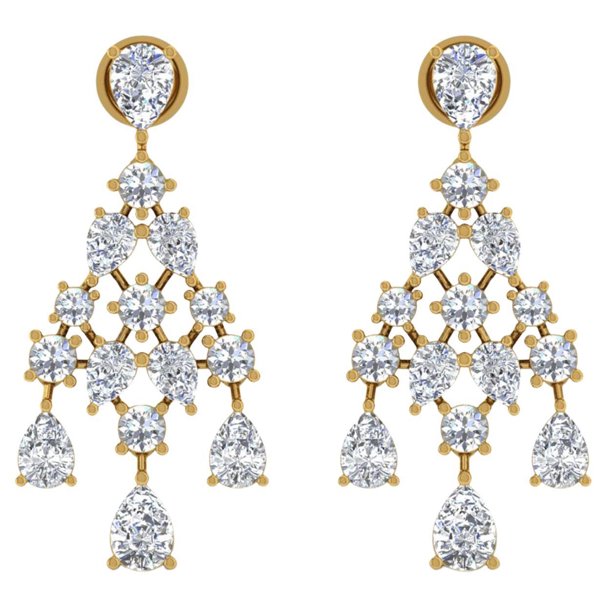 9.60 Carat SI Clarity HI Color Pear Diamond Dangle Earrings 18 Karat Yellow Gold