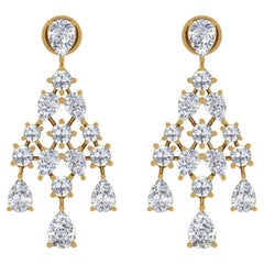 9.60 Carat SI Clarity HI Color Pear Diamond Dangle Earrings 18 Karat Yellow Gold