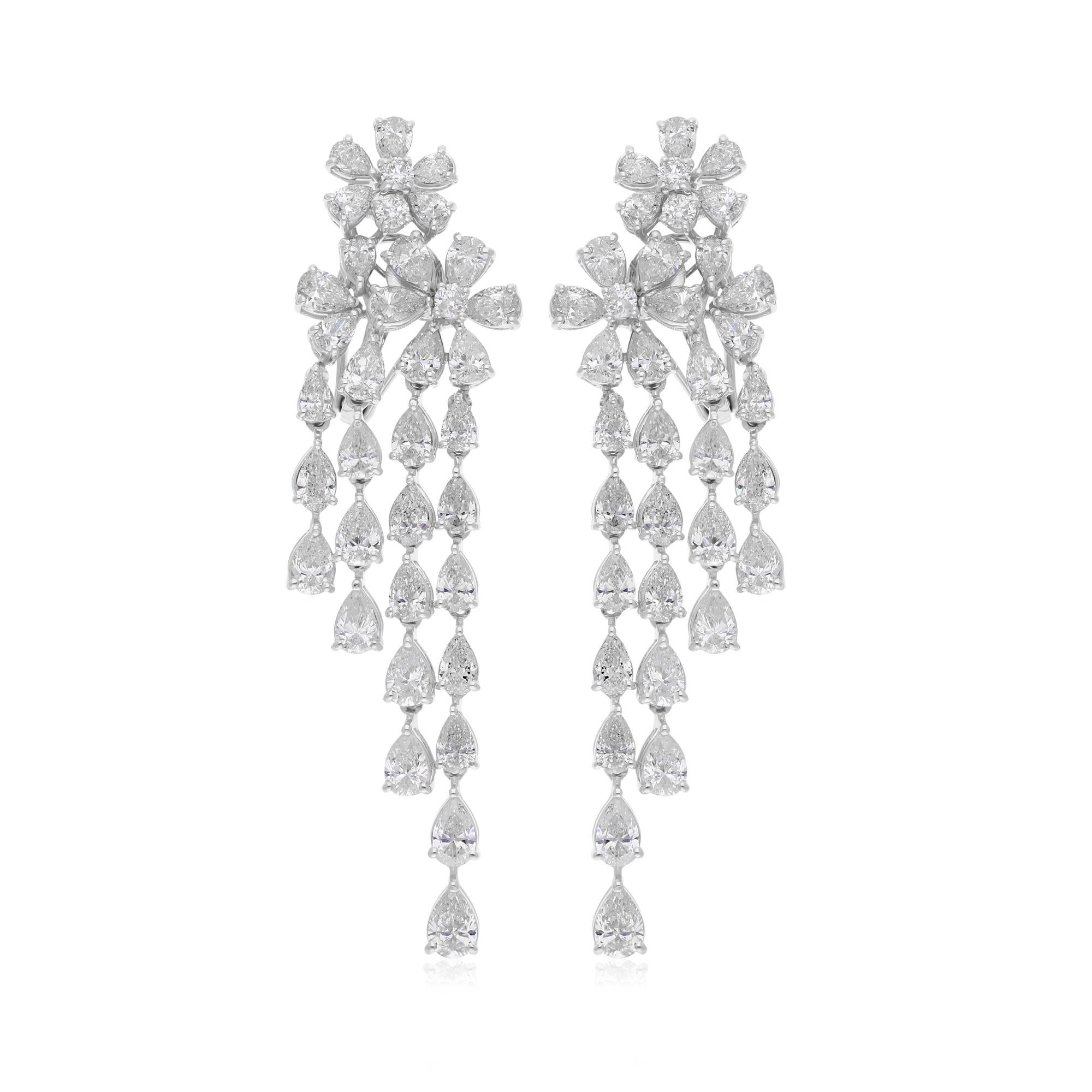 Indulge in opulence with these stunning 9.60 Carat Pear Diamond Chandelier Earrings, a true masterpiece in fine jewelry design. Crafted from 14 Karat Solid White Gold, these chandelier earrings exude elegance, sophistication, and undeniable glamour,