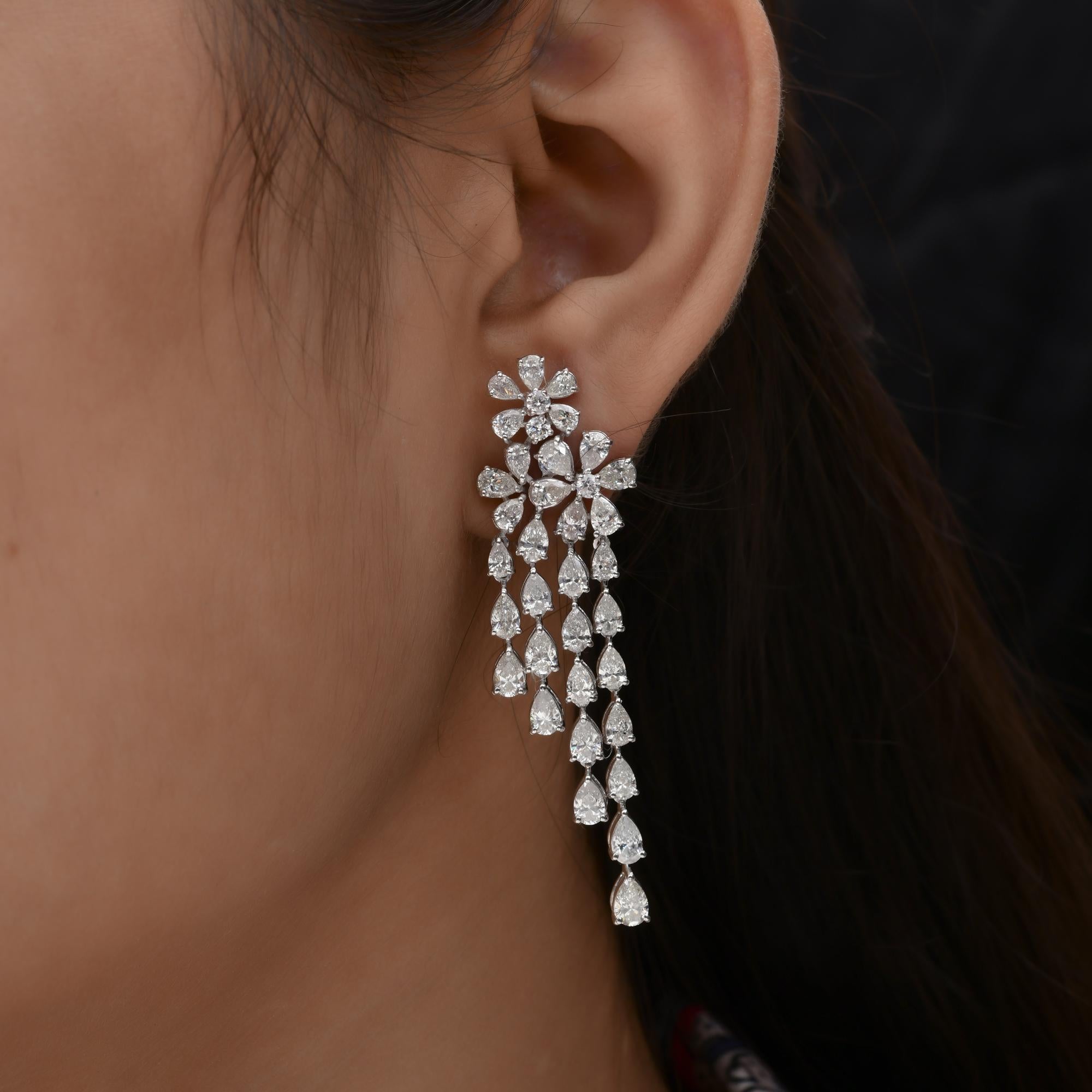 Pear Cut 9.60 Carat SI/HI Pear Diamond Chandelier Earrings 14 Karat Solid White Gold For Sale