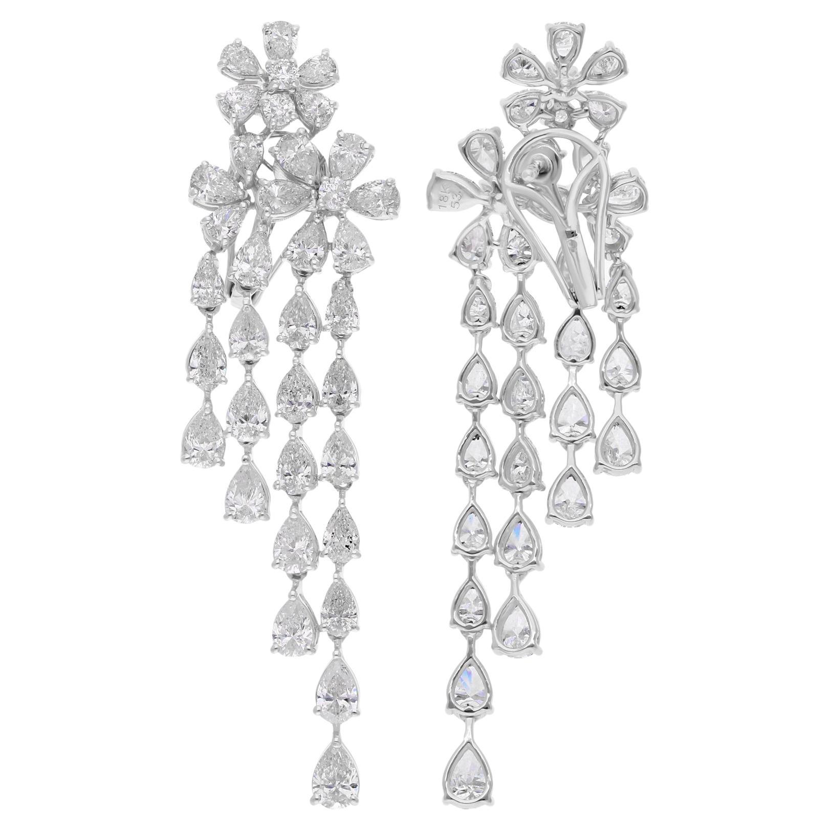 9.60 Carat SI/HI Pear Diamond Chandelier Earrings 14 Karat Solid White Gold