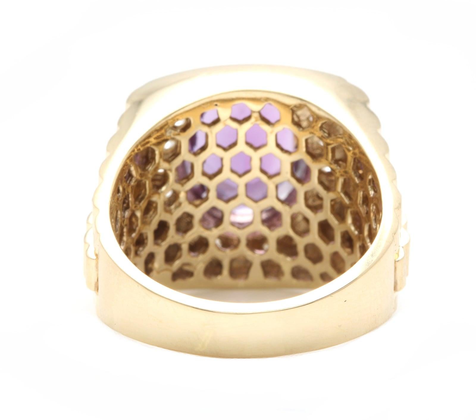 9.60 Carats Natural Amethyst and Diamond 14K Solid Yellow Gold Men's Ring In New Condition For Sale In Los Angeles, CA