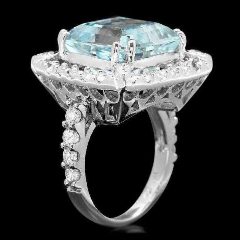 9.60 Carats Natural Aquamarine and Diamond 14K Solid White Gold Ring

Suggested Replacement Value: Approx. $6,500.00

Total Natural Emerald Cut Aquamarine Weights: Approx. 8.00 Carats 

Aquamarine Measures: Approx. 13 x 12mm

Aquamarine Treatment: