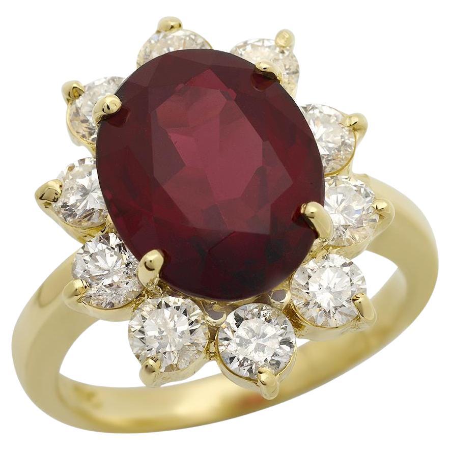 14 Karat Gelbgold Ring mit 9,60 Karat natürlichem roten Granat und Diamant