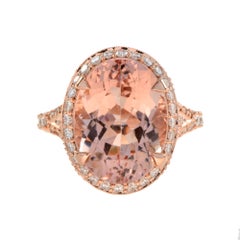 9.60 ct. Oval Pink Peach Morganite & Diamond Accent Cocktail 18K Rose Gold Ring