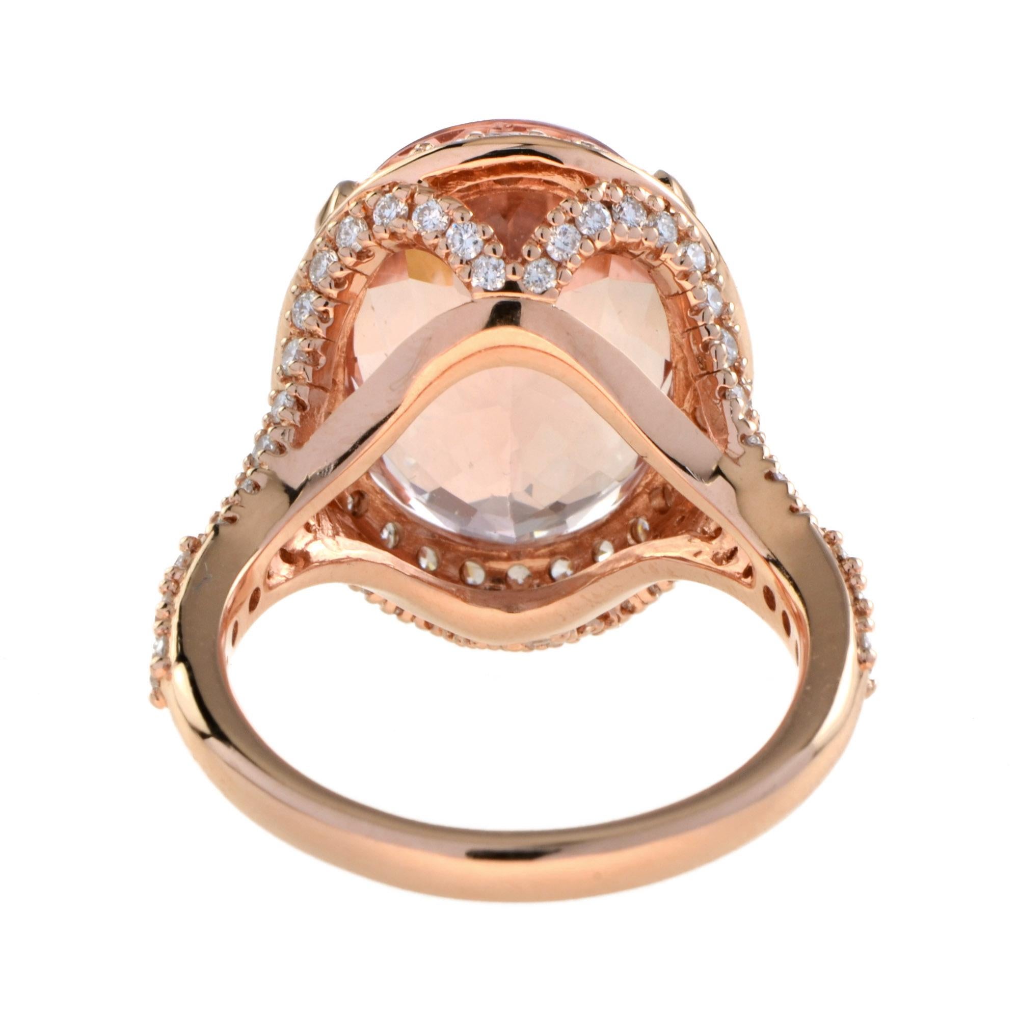 9.60 ct. Oval Pink Peach Morganite & Diamond Accent Cocktail 18K Rose Gold Ring im Zustand „Neu“ im Angebot in Oakton, VA