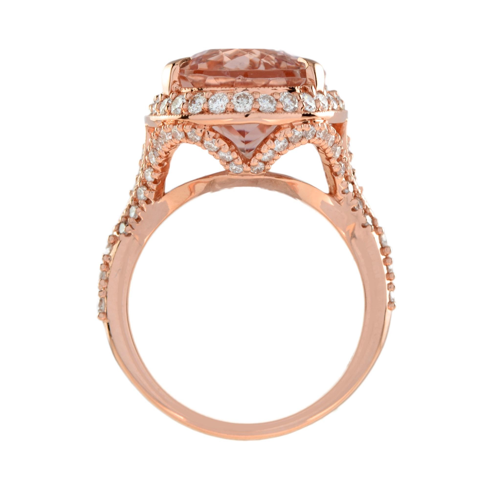 9.60 ct. Oval Pink Peach Morganite & Diamond Accent Cocktail 18K Rose Gold Ring Damen im Angebot
