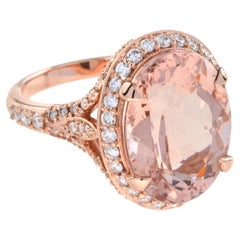 9.60 ct. Oval Pink Peach Morganite & Diamond Accent Cocktail 18K Rose Gold Ring