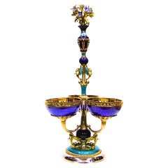 960 Silver Centerpiece with 24K Gilt, Guilloché Hot Enamel and Lapis Lazuli 960 Silver Centerpiece with 24K Gilt, Guilloché Hot Enamel and Lapis Lazuli