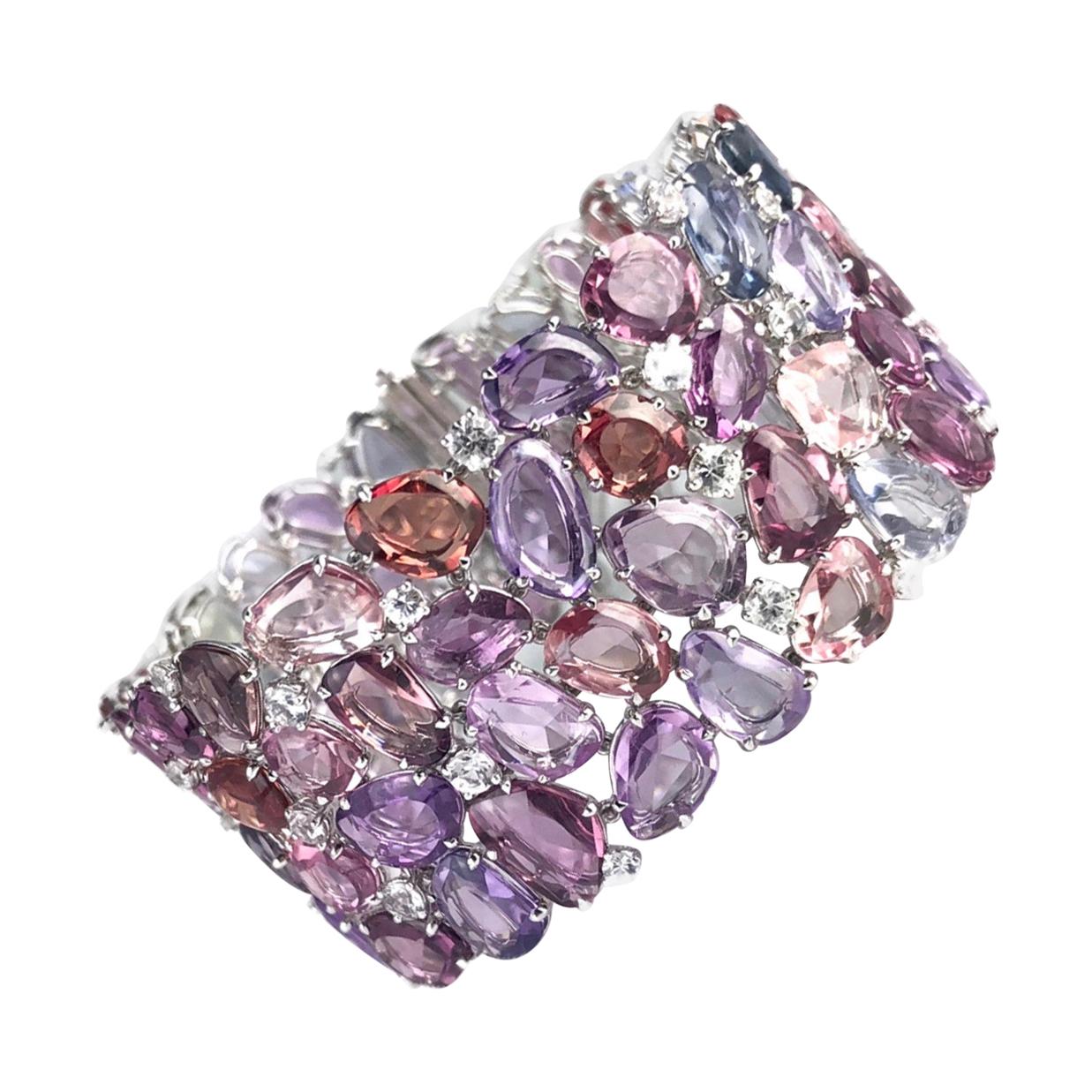 DiamondTown 96.05 Carat Multi-Color Sapphire and Diamond Bracelet