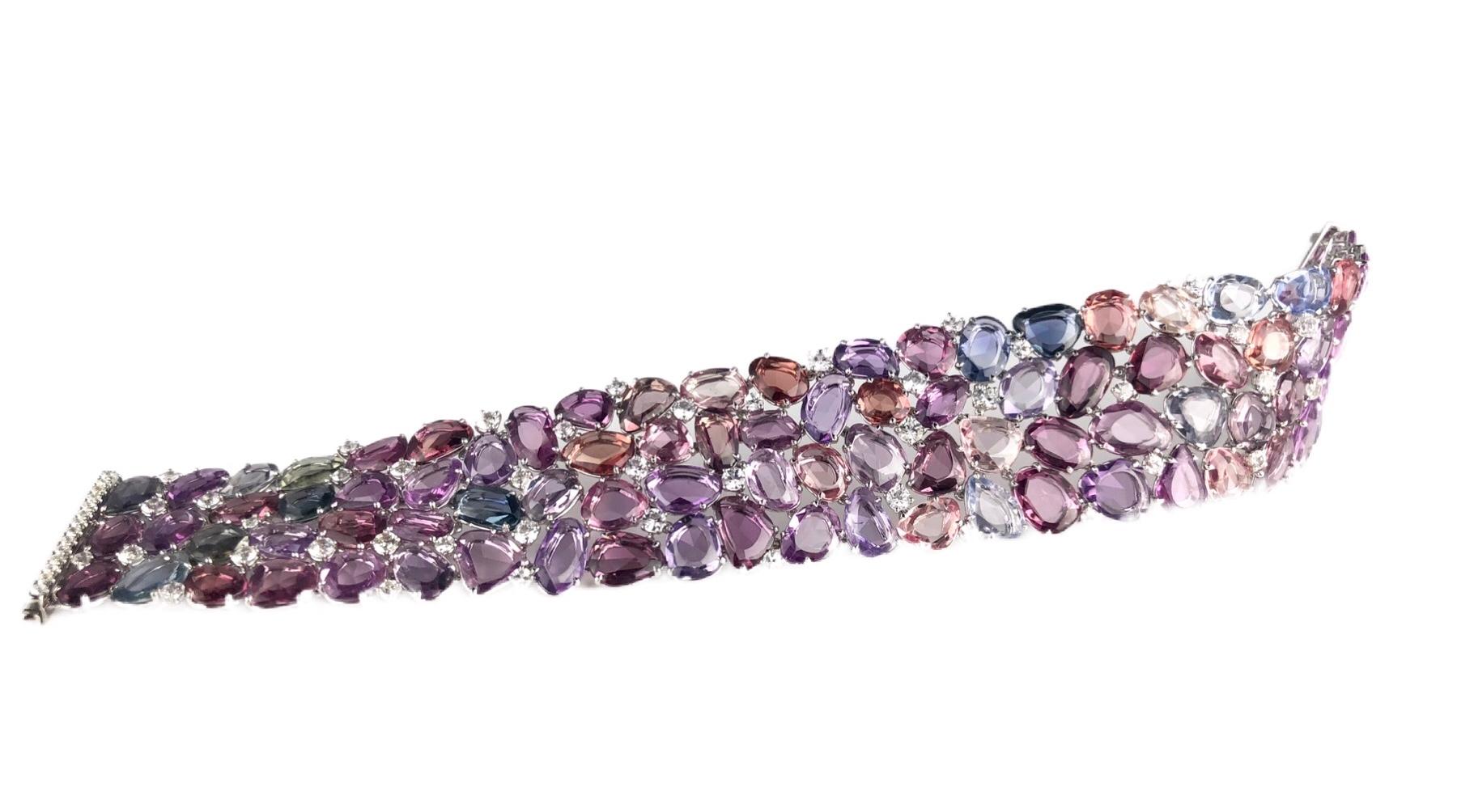 Contemporary DiamondTown 96.05 Carat Multi-Color Sapphire and Diamond Bracelet For Sale