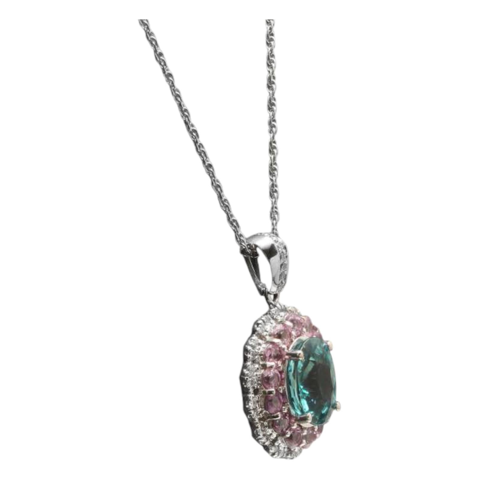 Taille mixte Collier en or blanc massif 14K de 9,60 ct de zircon naturel, saphir rose et diamant en vente