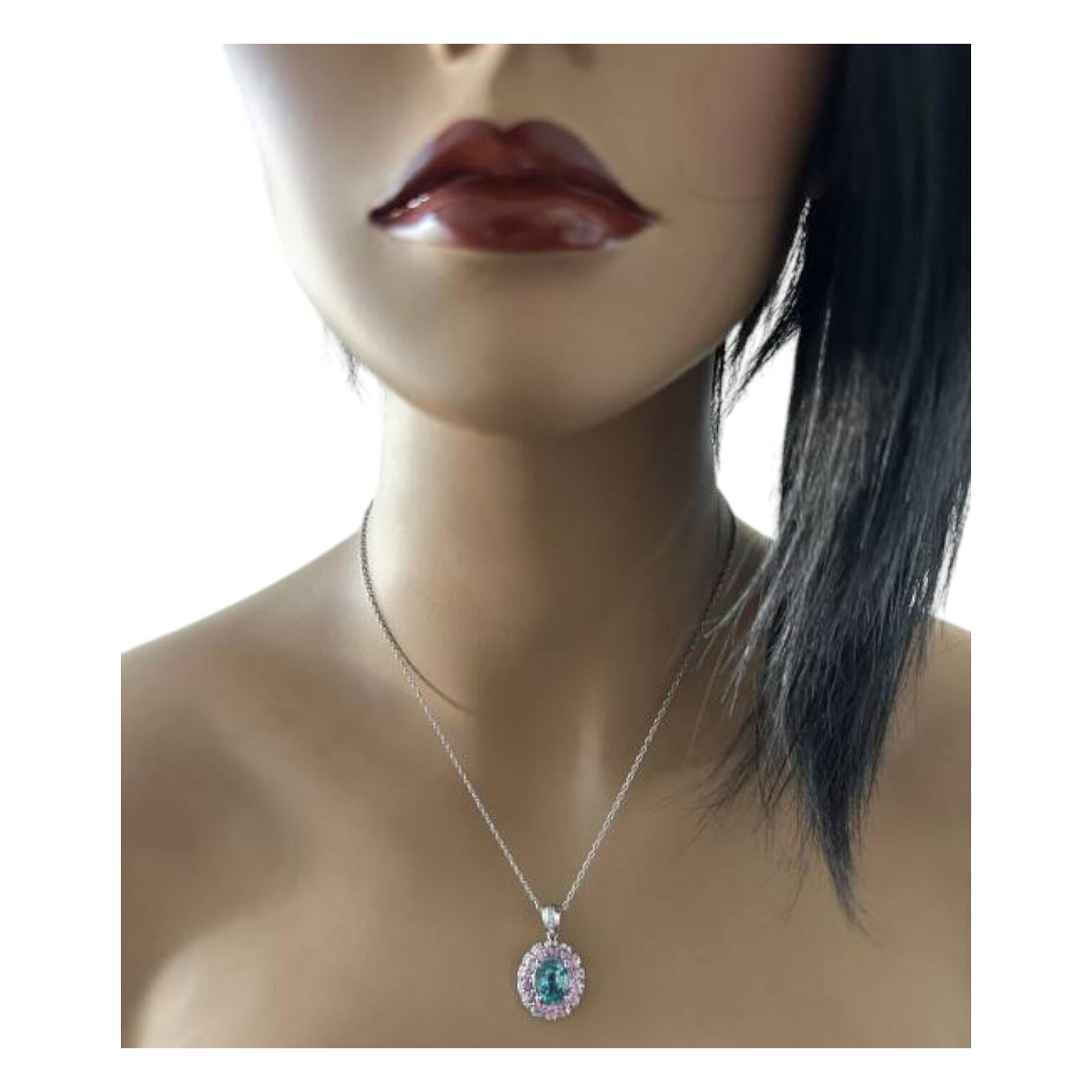 Collier en or blanc massif 14K de 9,60 ct de zircon naturel, saphir rose et diamant Pour femmes en vente