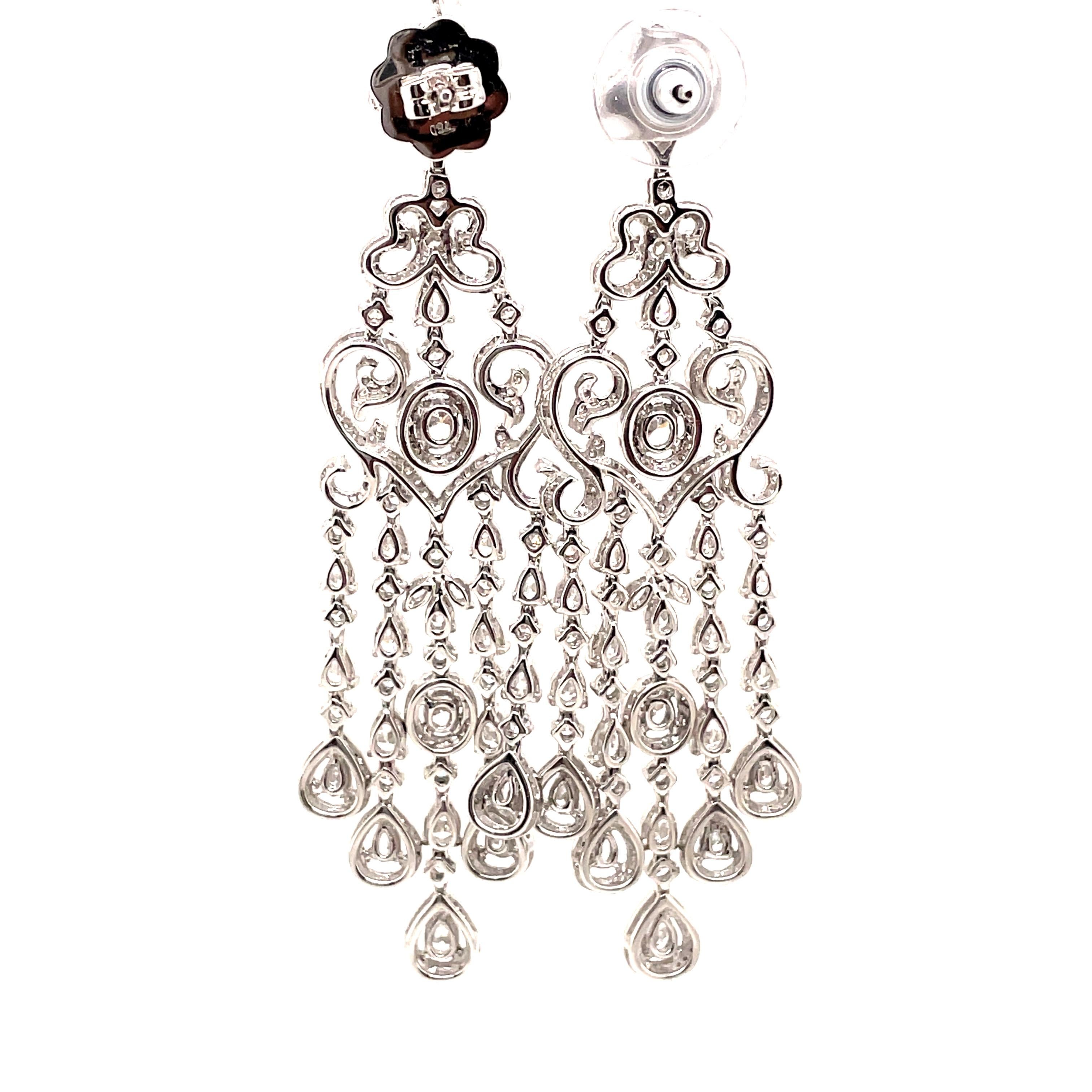 9.60ct Oval, Pear, Round, & Marques Diamond Chandelier Earrings 18k White Gold In New Condition For Sale In BEVERLY HILLS, CA