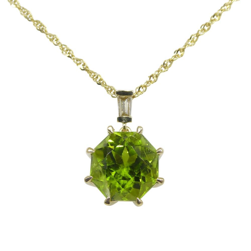 9.60ct Peridot, Diamond Pendant and Chain Necklace set in 14k Yellow Gold For Sale 5