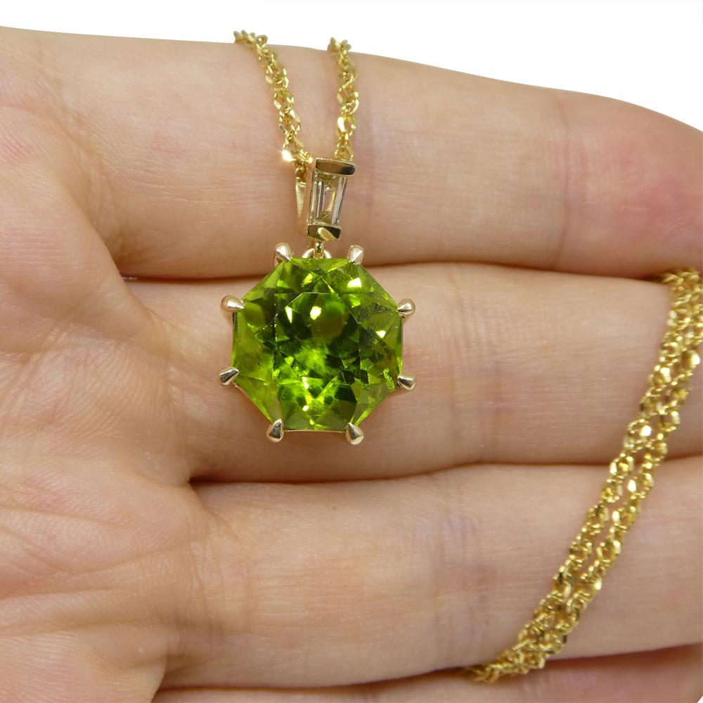 9.60ct Peridot, Diamond Pendant and Chain Necklace set in 14k Yellow Gold For Sale 6