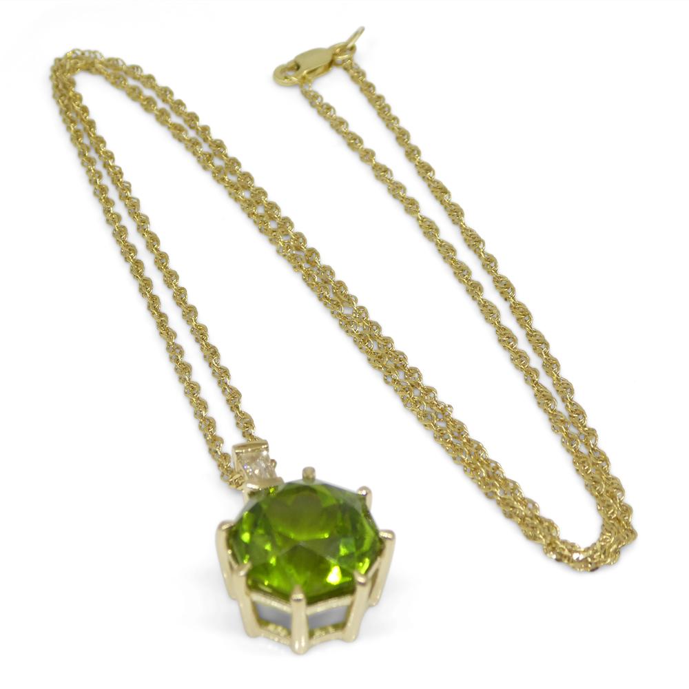 9.60ct Peridot, Diamond Pendant and Chain Necklace set in 14k Yellow Gold For Sale 7