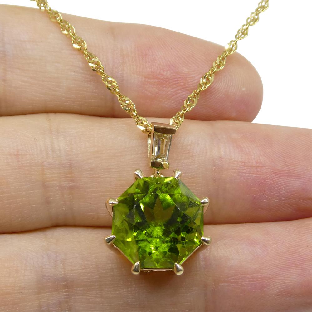 Description:

Gem Type: Peridot
Number of Stones: 1
Weight: 9.60 cts
Measurements: 12.22 x 11.92 x 9.78 mm
Shape: Octagonal
Cutting Style Crown: Brilliant Cut
Cutting Style Pavilion: Modified Brilliant Cut
Transparency: Transparent
Clarity: Very