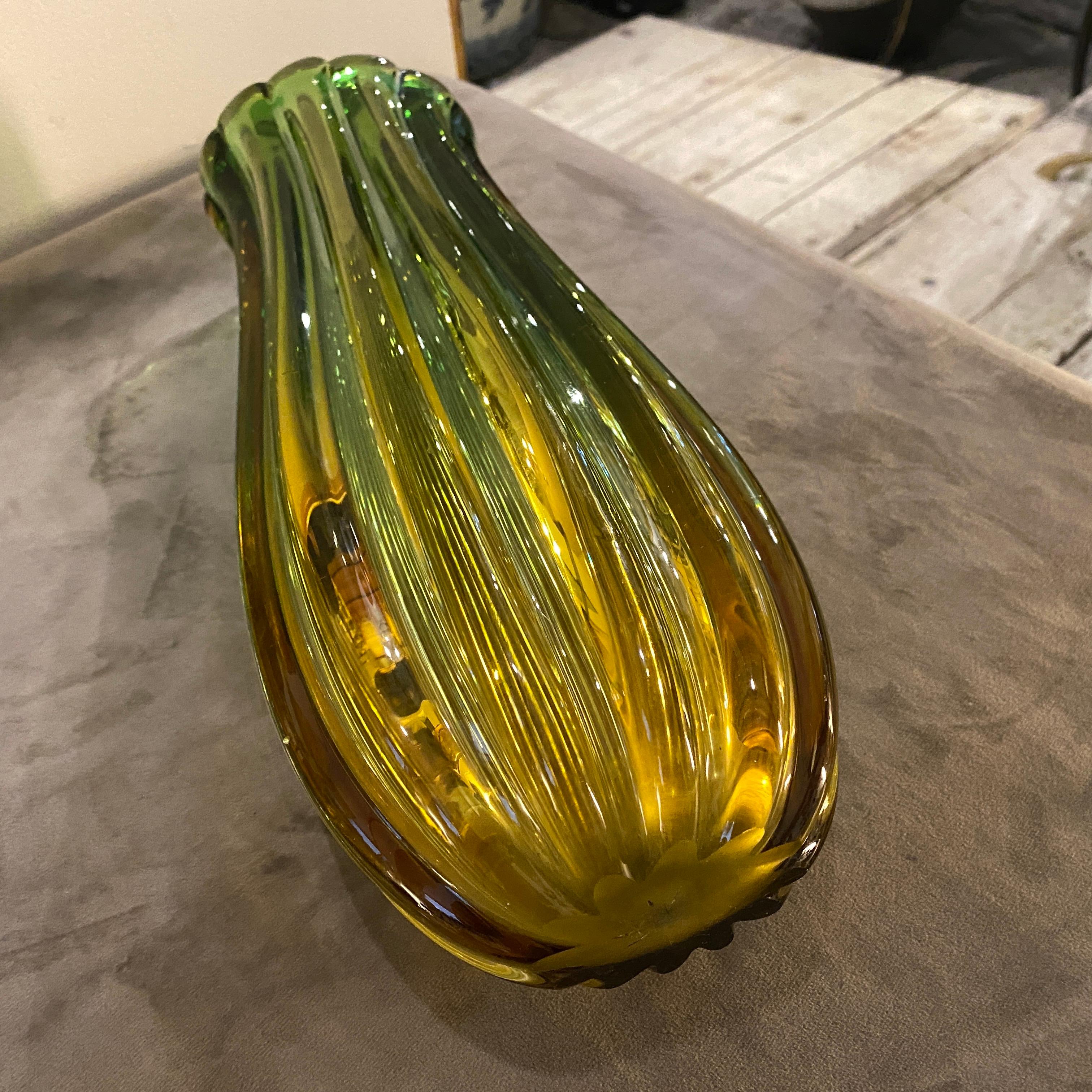 1960s Mid-Century Modern Green and Yellow Murano Glass Vase by Seguso 1
