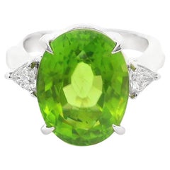 9.61 Carat Peridot Diamond 3-Stone Platinum Ring