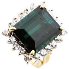 9.61 Carat Tourmaline Solitaire Ring with Diamond Accents in Yellow Gold