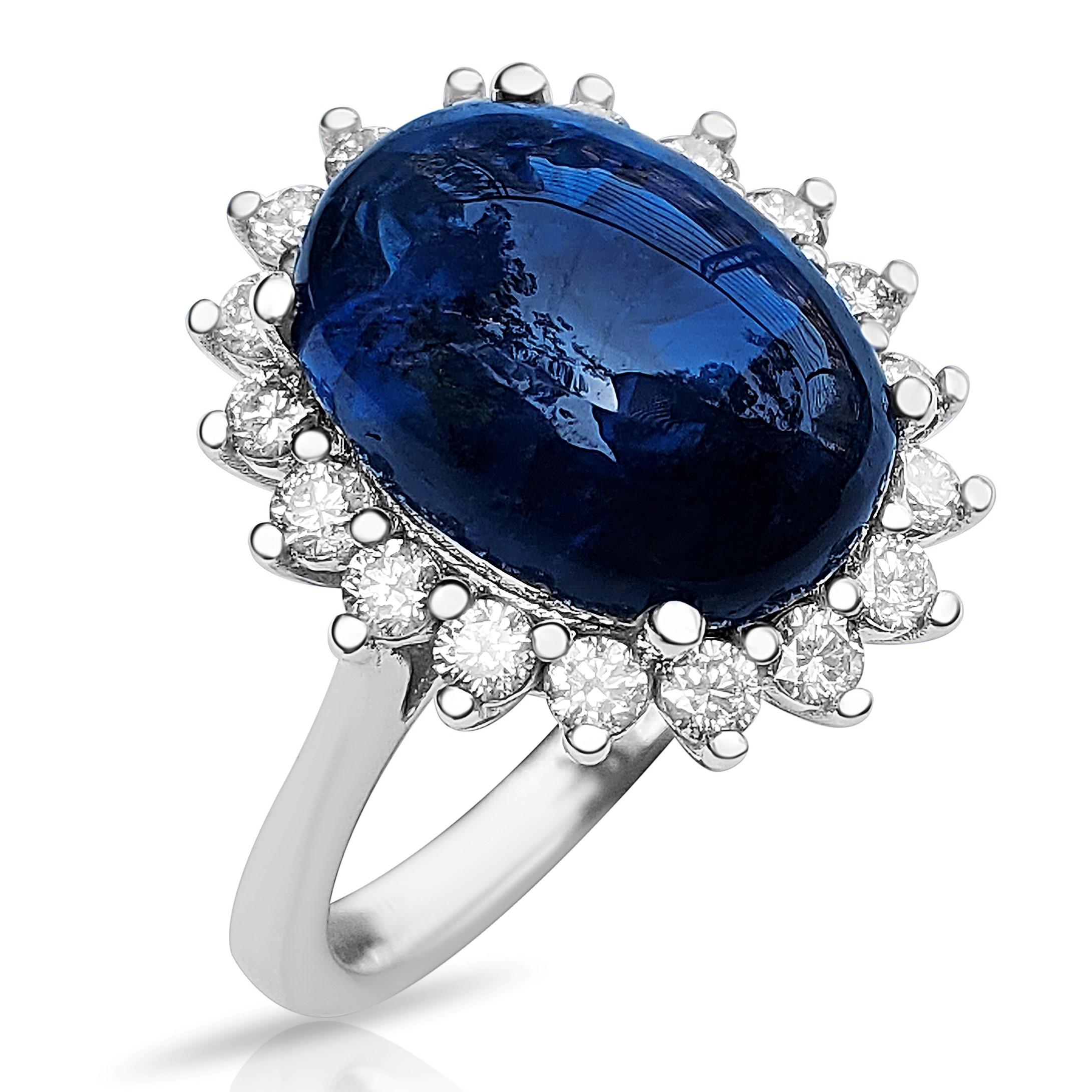 Oval Cut 9.62 Carat Blue Sapphire and 0.70 Ct Diamonds Ring, 14 Kt, White Gold, Ring