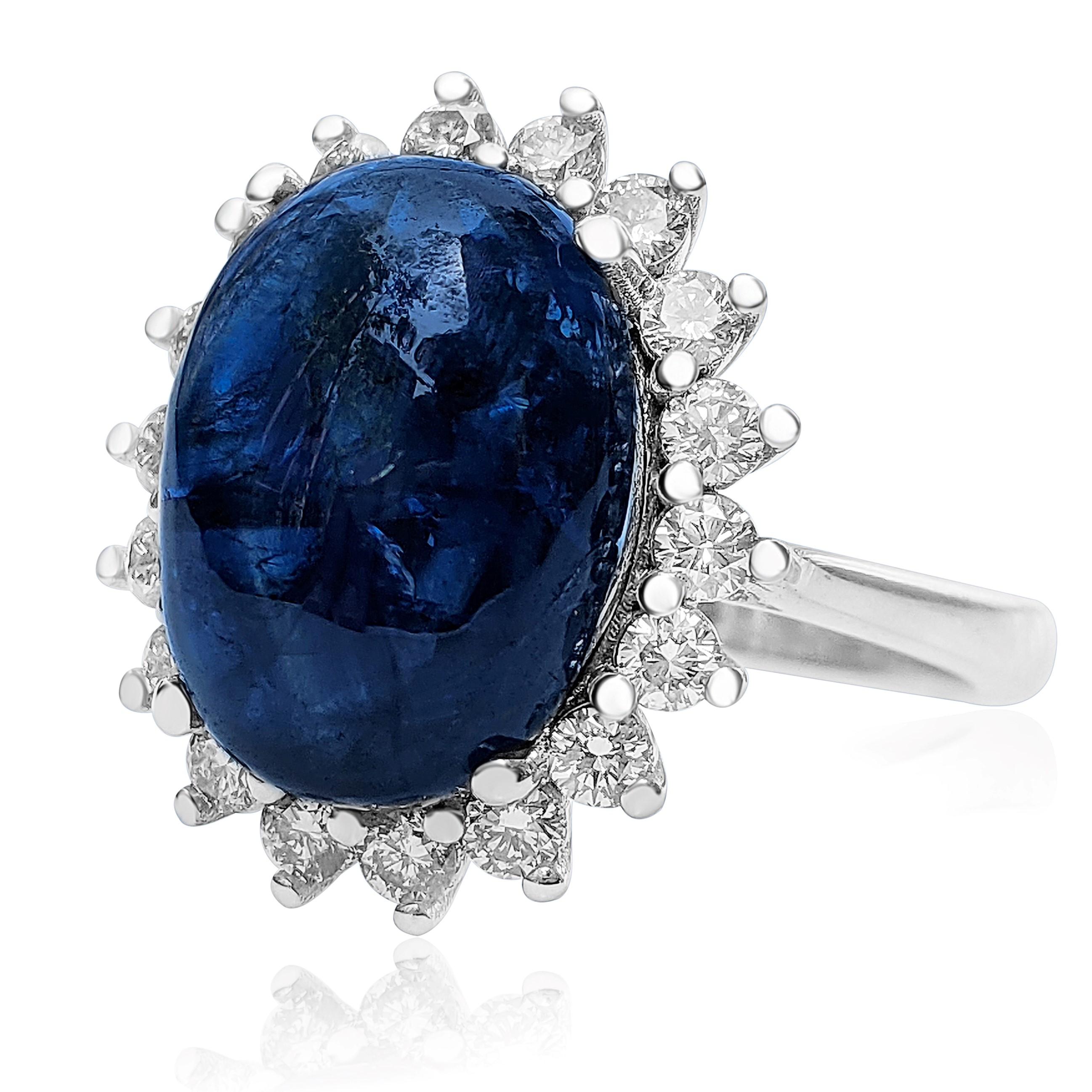 9.62 Carat Blue Sapphire and 0.70 Ct Diamonds Ring, 14 Kt, White Gold, Ring 1