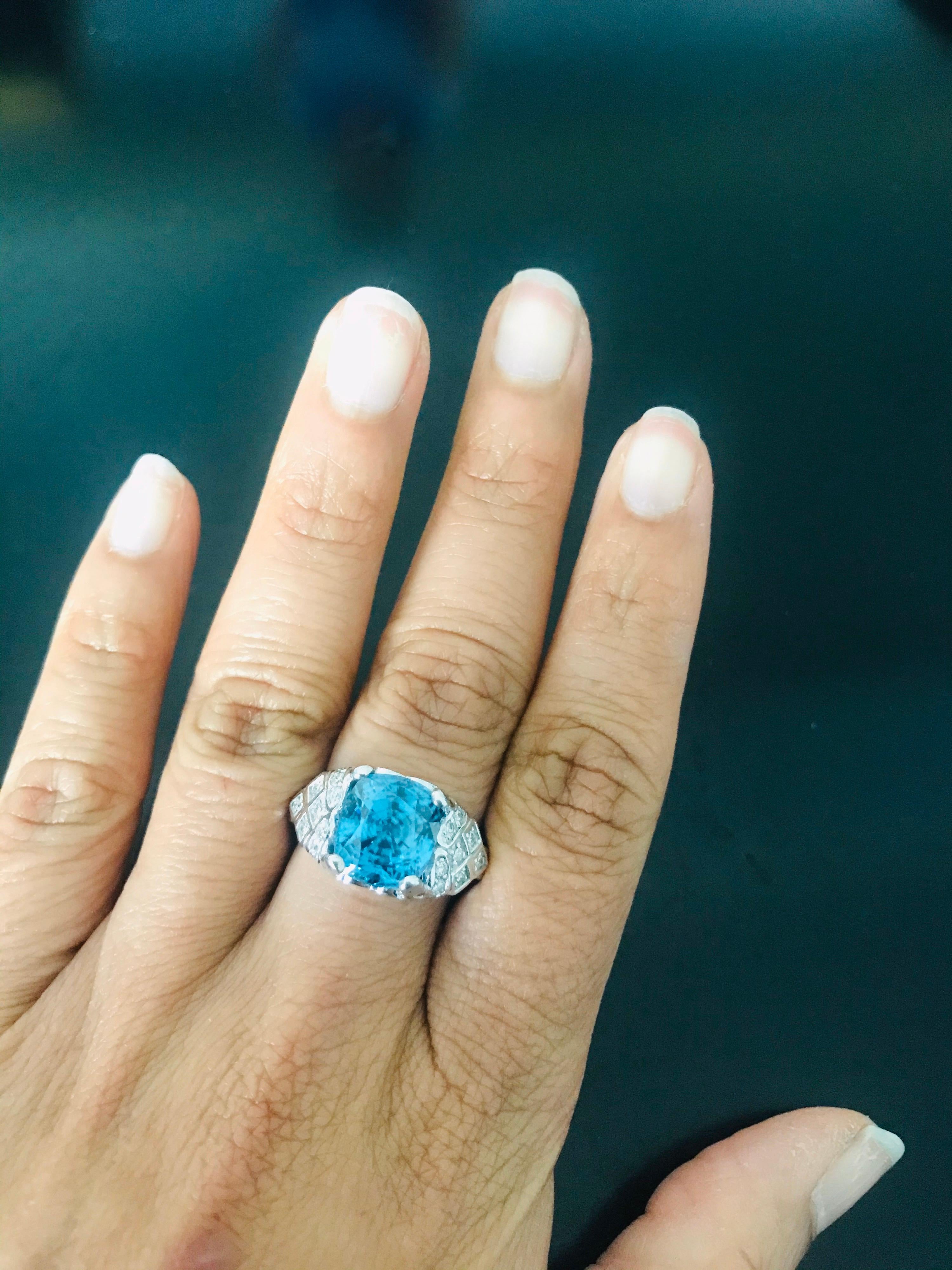 9.62 Carat Blue Zircon Diamond 14 Karat White Gold Ring In New Condition For Sale In Los Angeles, CA