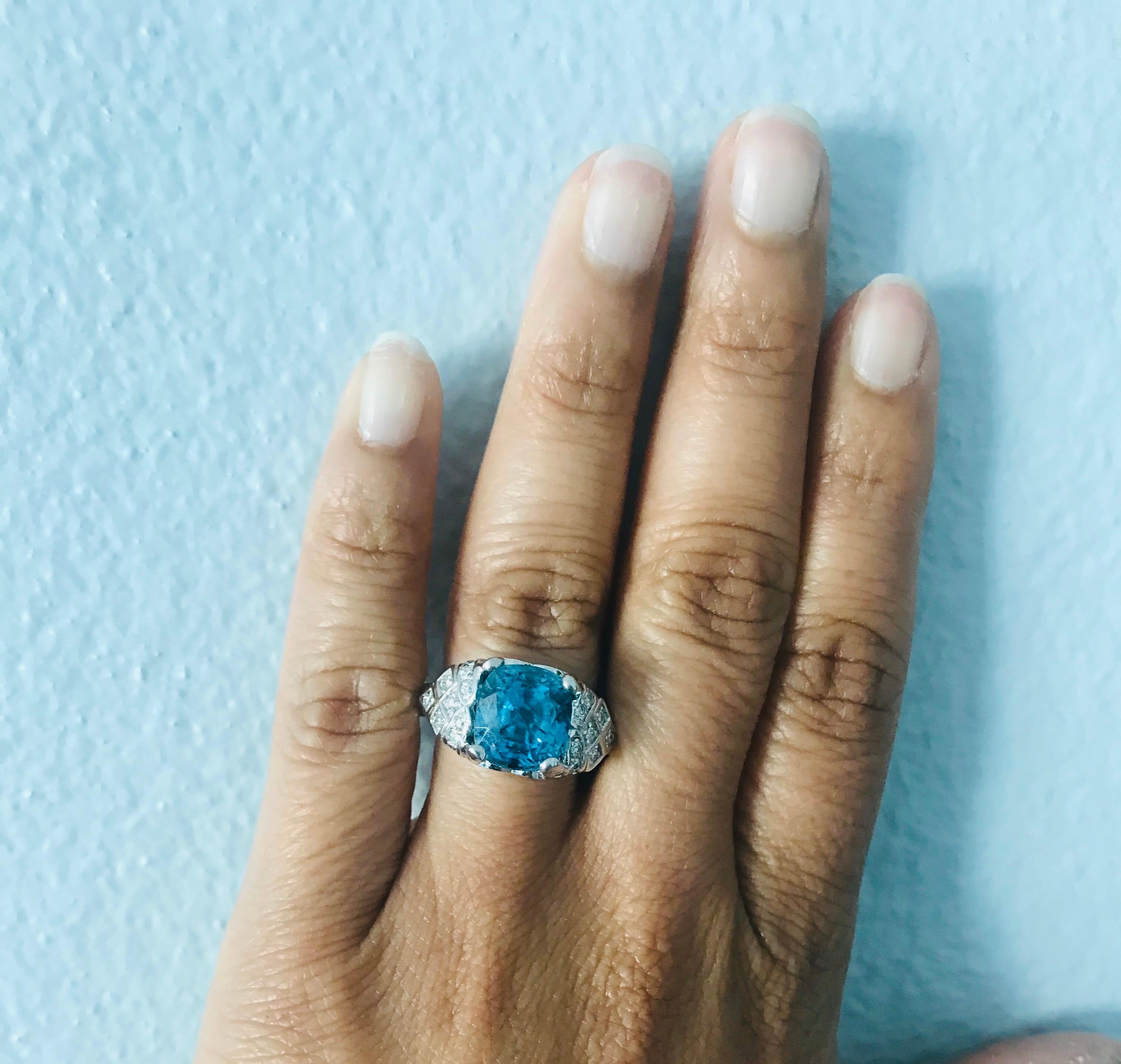 9.62 Carat Blue Zircon Diamond 14 Karat White Gold Ring For Sale 1