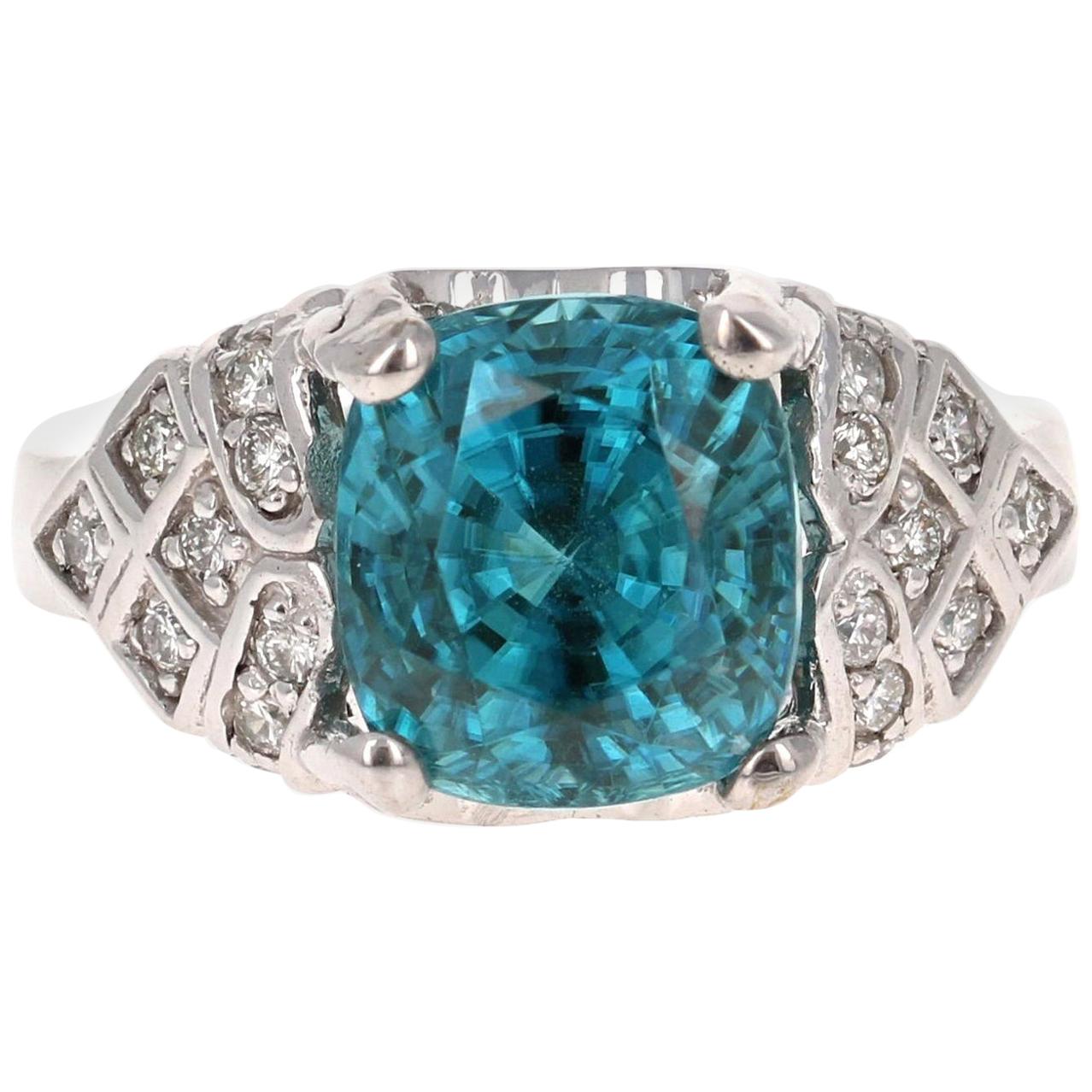 9.62 Carat Blue Zircon Diamond 14 Karat White Gold Ring
