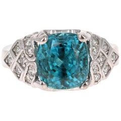 14 Karat Weißgold Ring mit 9,62 Karat blauem Zirkon-Diamant
