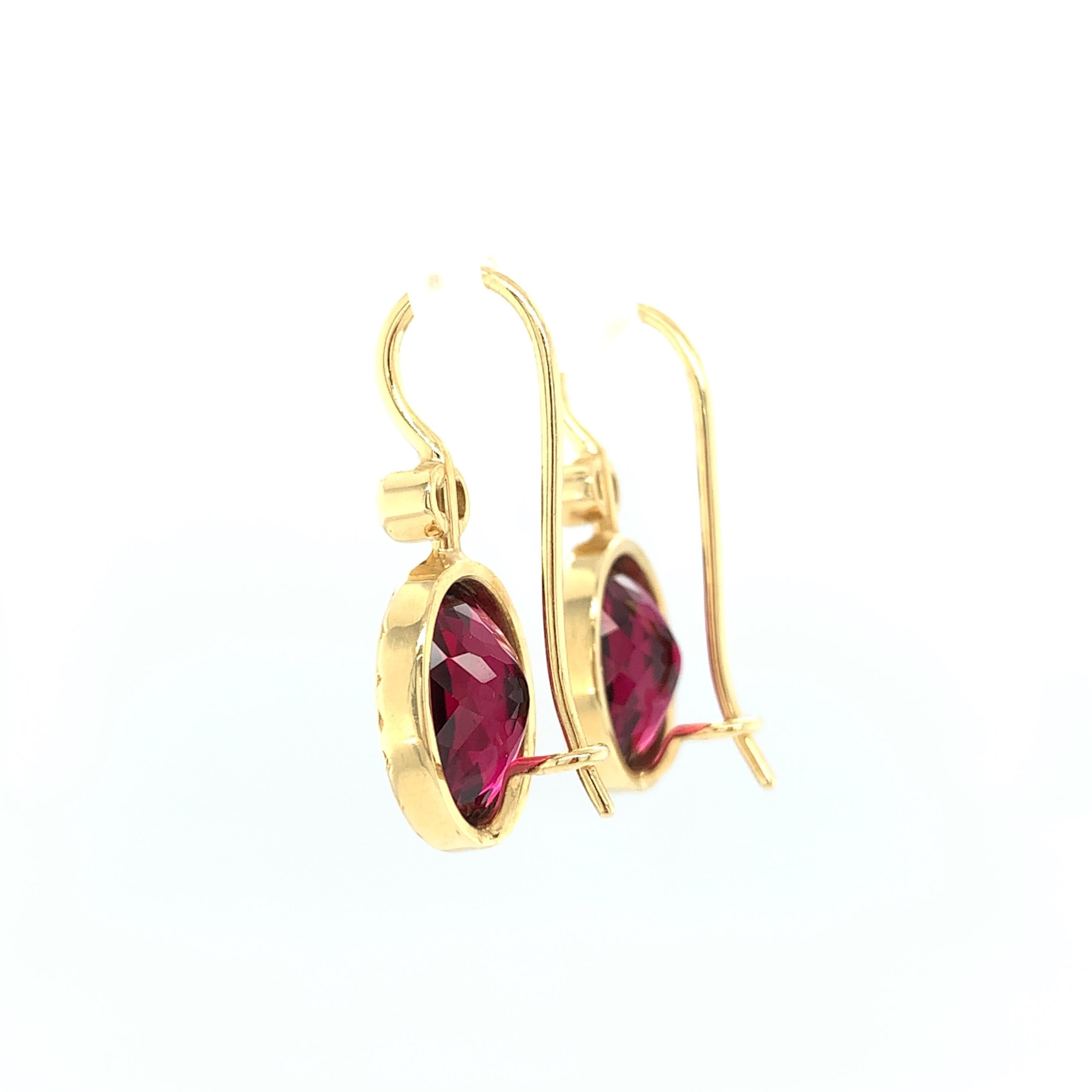 Women's Rubellite Tourmaline & Diamond Drop Earrings in Yellow Gold, 9.62 Carats For Sale