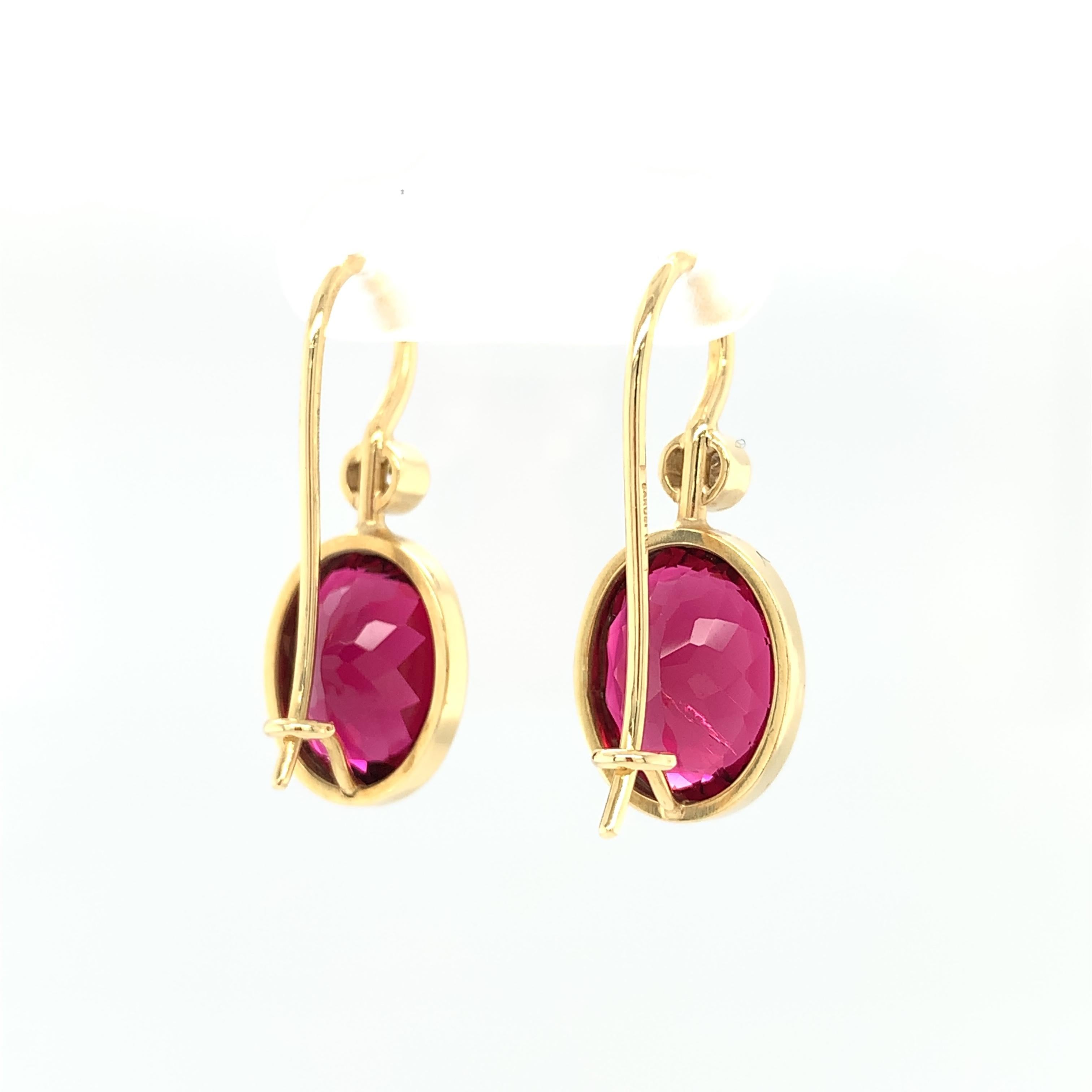Rubellite Tourmaline & Diamond Drop Earrings in Yellow Gold, 9.62 Carats For Sale 1